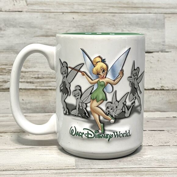 3D TINK Tinker Bell Coffee Cup Mug 16oz Official Walt Disney World Green Inside - Picture 1 of 7